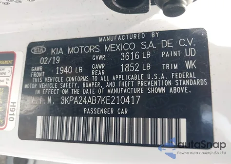 2019 Kia Rio Lx из США, поврежденный, VIN 3KPA24AB7KE210417